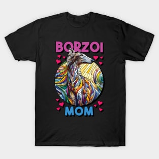 Borzoi mom, stained glass. I love borzois. T-Shirt